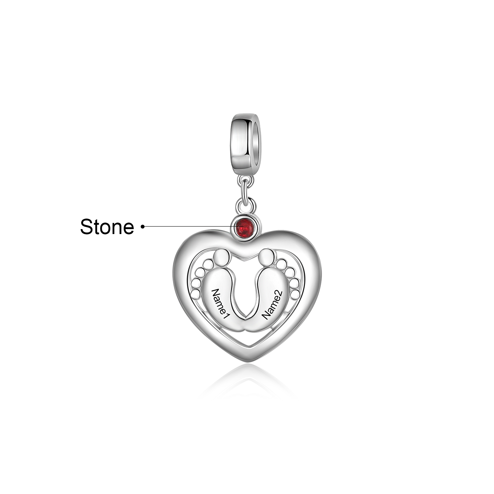 Charm 2 Prénom Personnalisé Pendentif En forme de Cœur pied bebe avec 1 Pierre de Naissance pour Bracelet