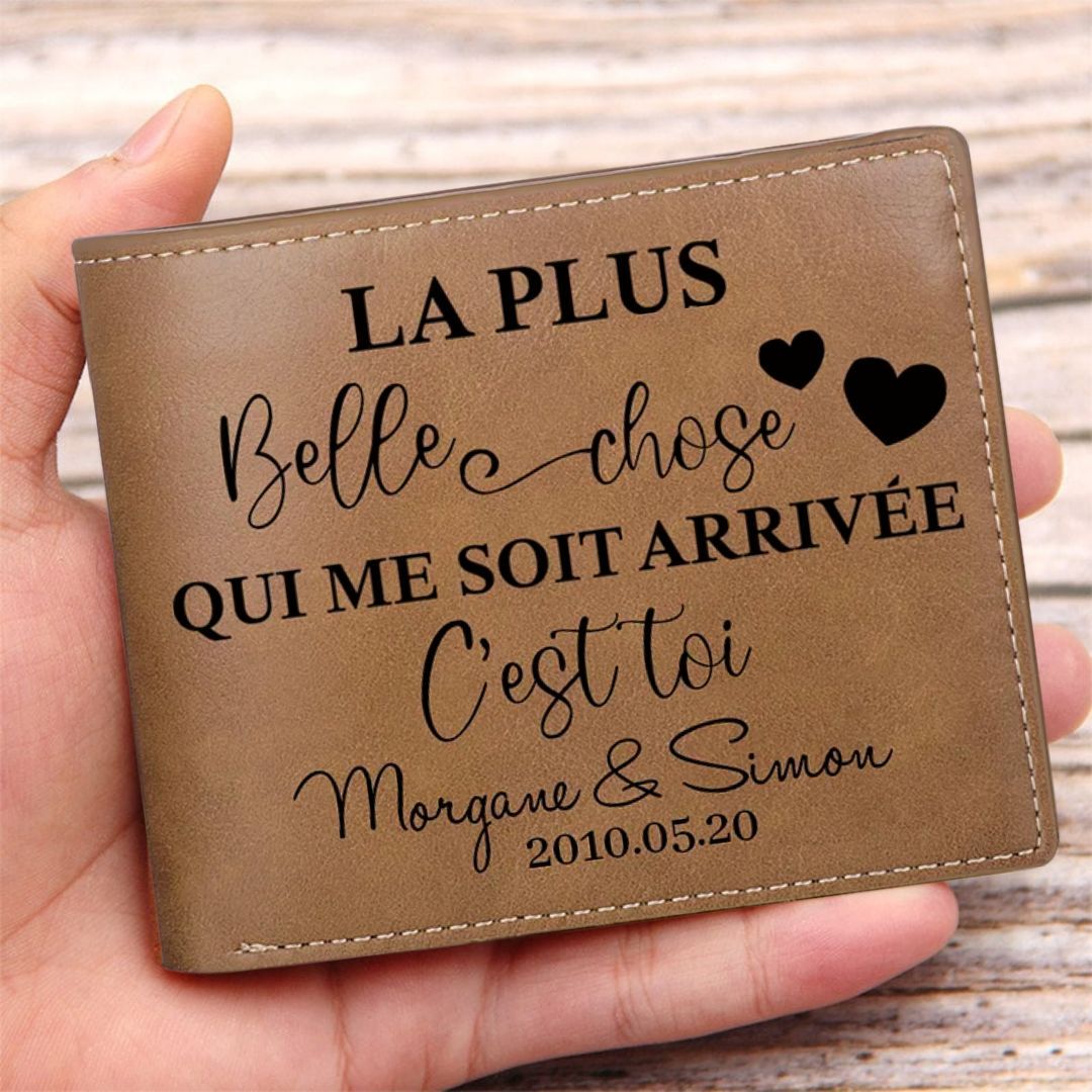 Portefeuille Classique 2 Prénoms Personnalisés avec Date pour Couple Porte-Monnaie Carte