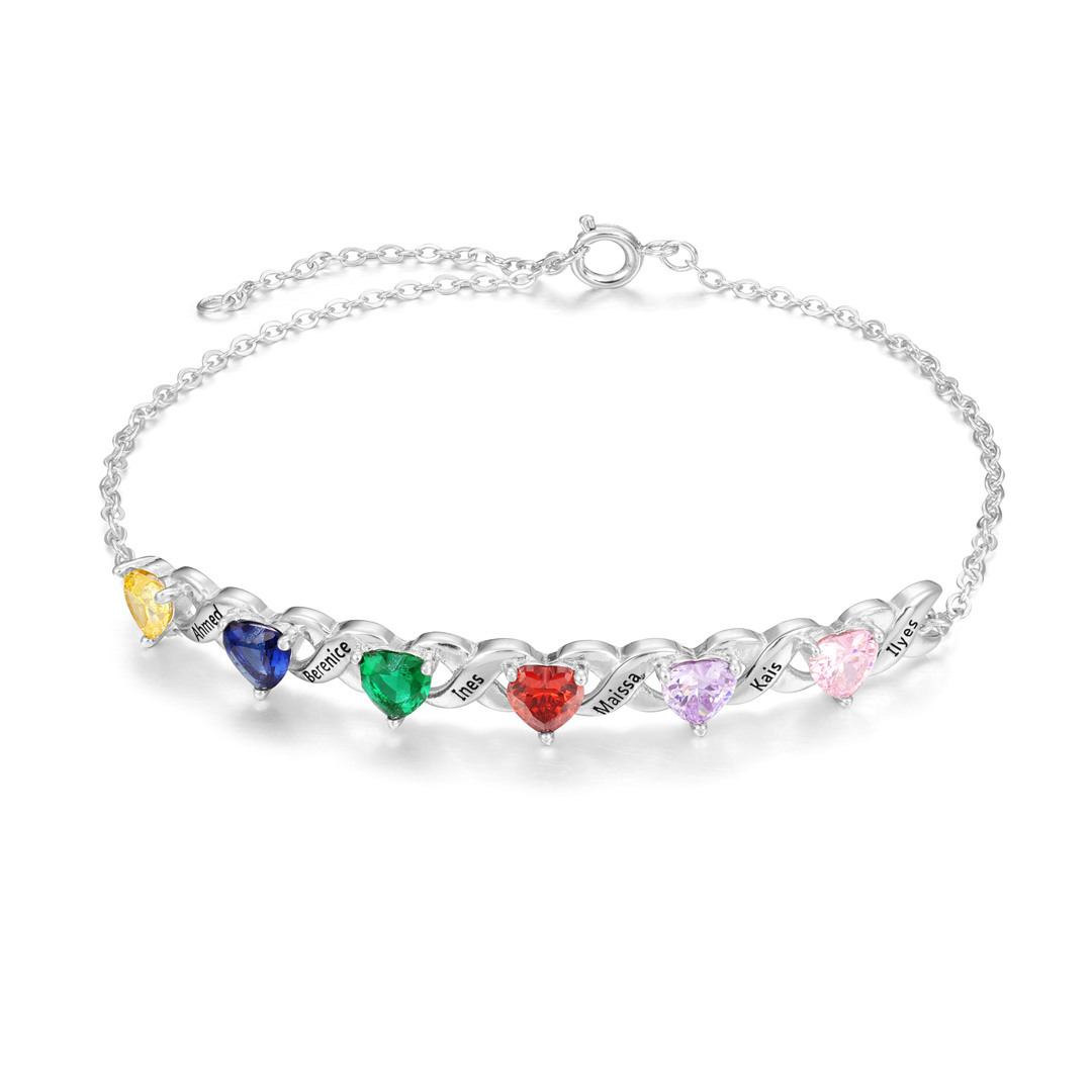 Bracelet à Breloque 6 Prénoms Personnalisé avec 6 Pierres de Naissance