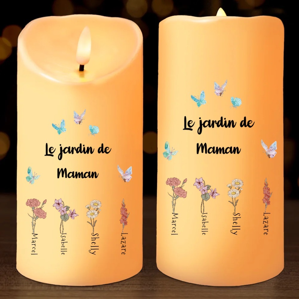 À ma Maman - Bougie Électronique Personnalisée avec 1-6 Prénoms  Le Jardin de Maman LED Lumières pour Maman | Jessemade