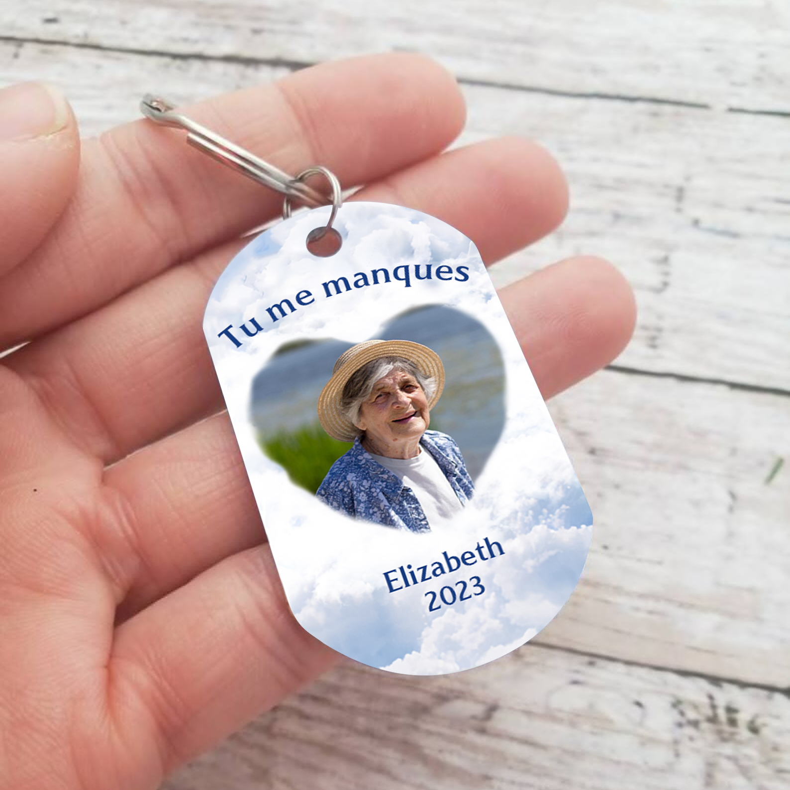 Porte-Clés Commémoratif 1 Prénom et Photo Personnalisés avec Date Tu me manques