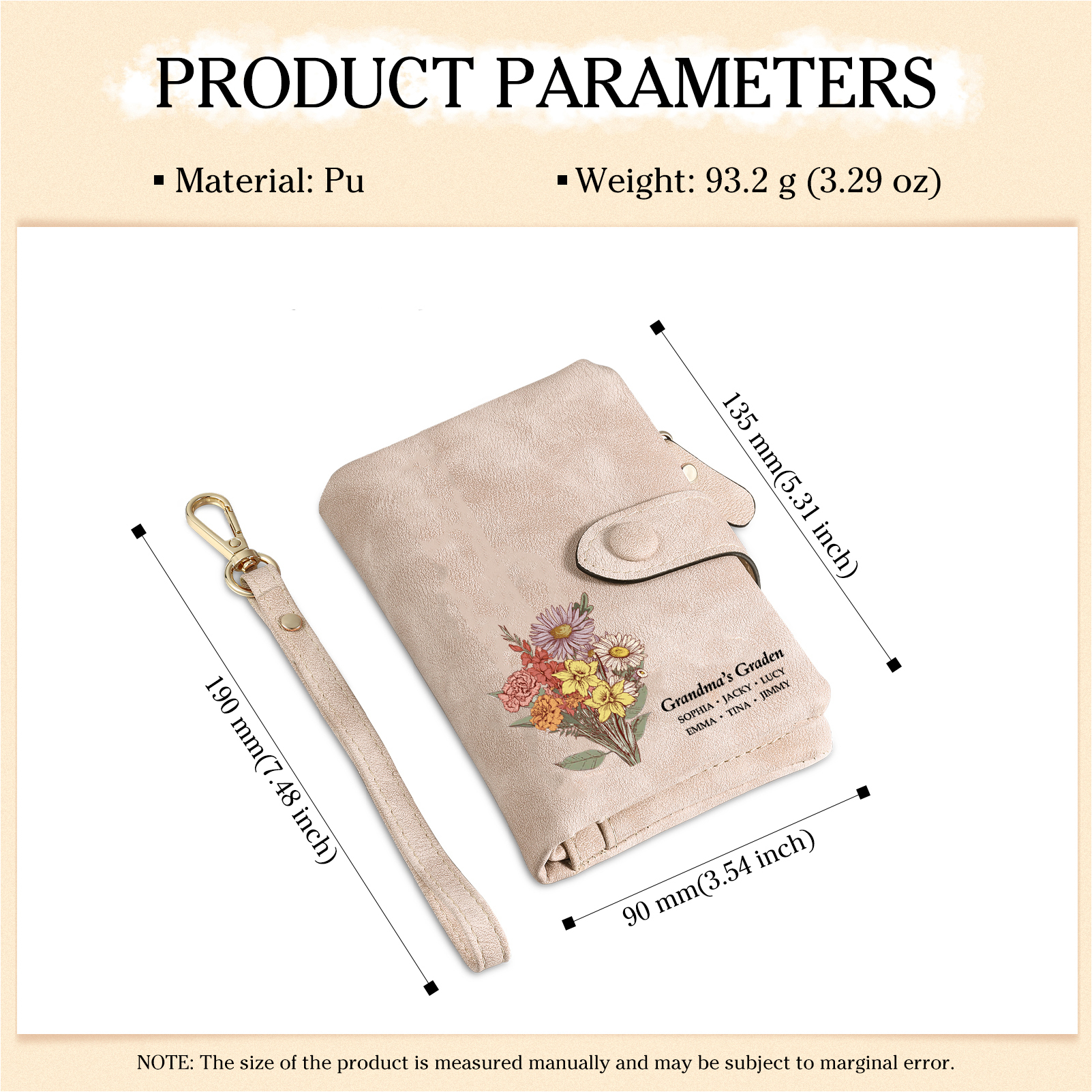 Portefeuille Fleur de naissance 1-6 Prénoms Personnalisés Porte-Monnaie Carte pour Femmes