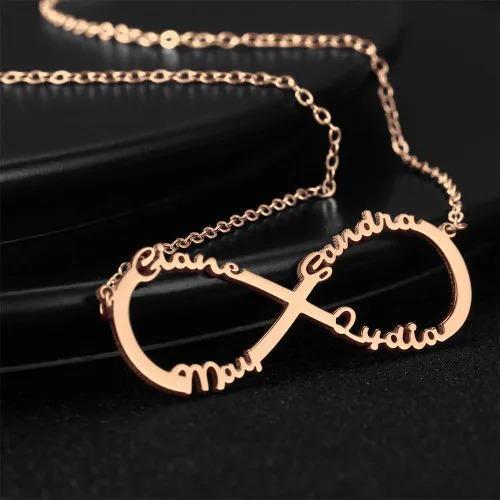 Collier 4 Prénom Infini en Argent 925 Quatre Prénoms