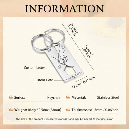 À Mon Homme - Porte-Clés la main dans la main 2 Lettres et 2 Dates Personnalisées