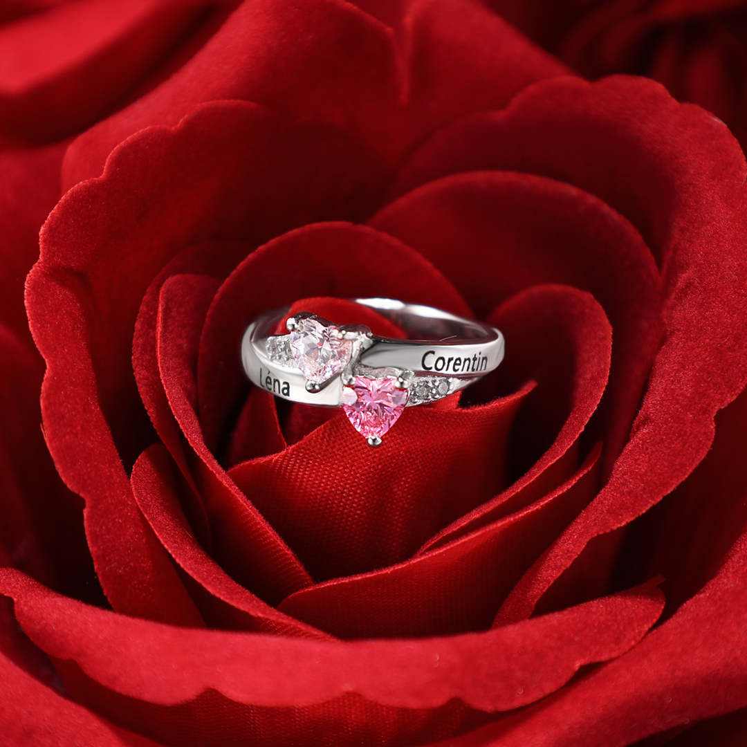 Bague 2 Prénom Personnalisé avec Pierre de Naissance
