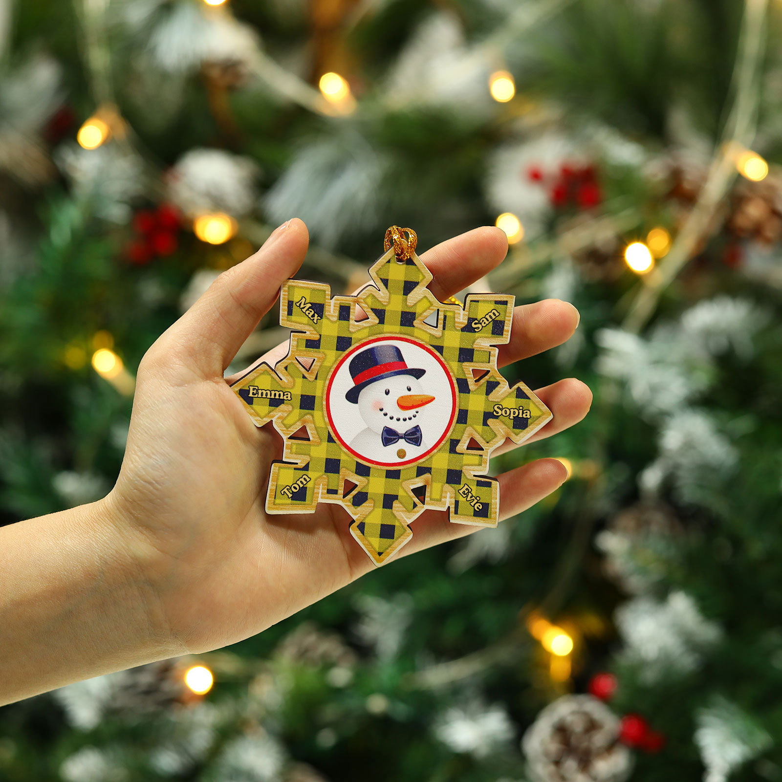 2-6 Noms Décoration Sapin Noël Personnalisés Flocon de neige en Bois Cadeau pour Famille | Jessemade