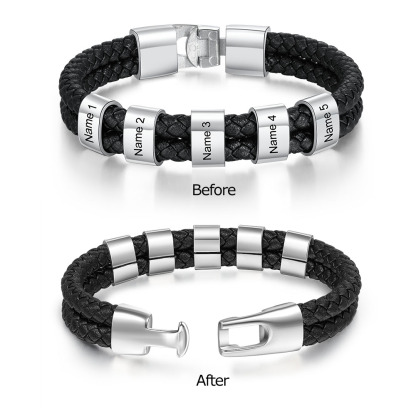 À mon homme - Bracelet en cuir tressé à perles personnalisé pour petit-ami / mari avec 5 prénoms gravés
