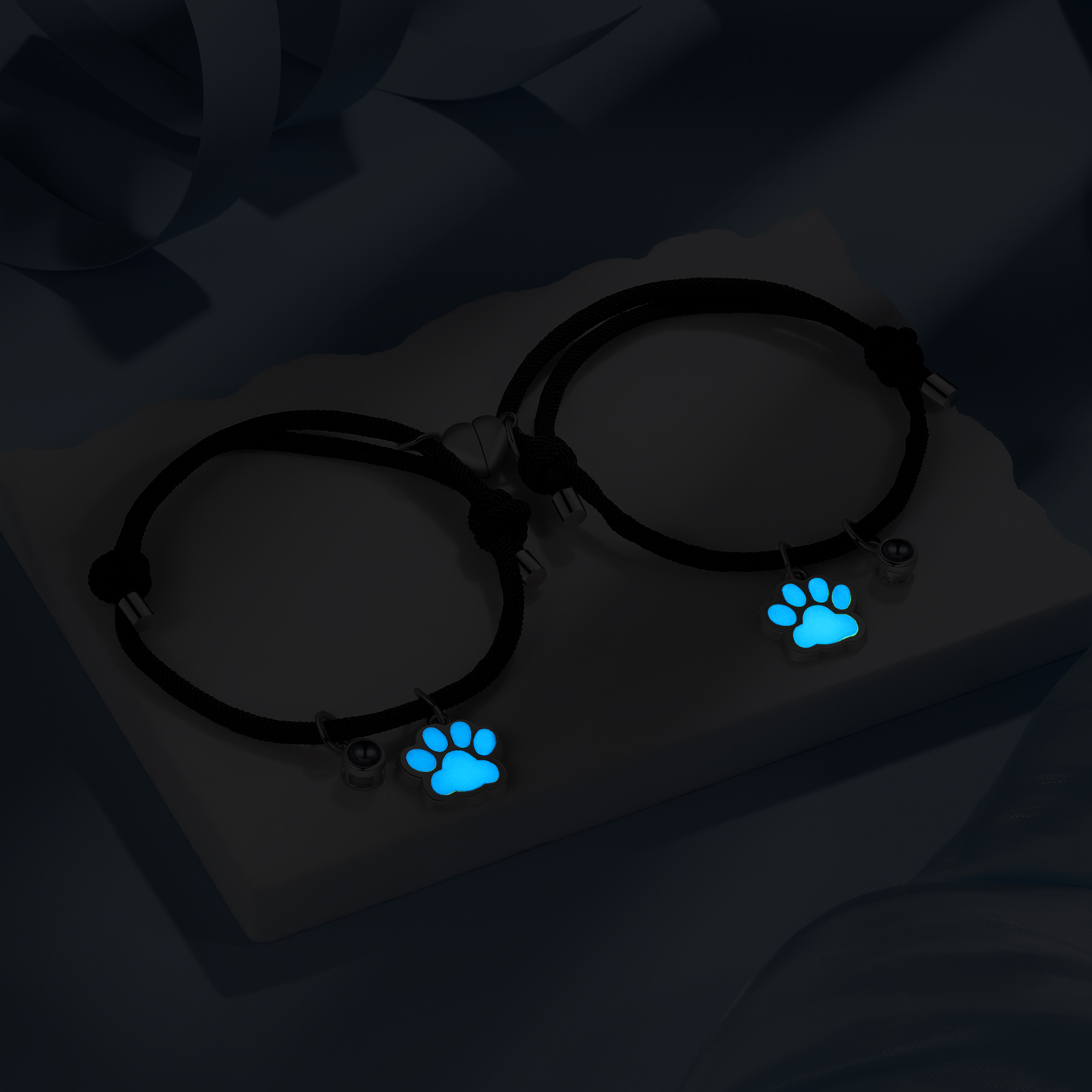 2PCS Bracelets Projection de Pierres Photo Personnalisée pour Couple Bracelet Magnétique Fluorescent