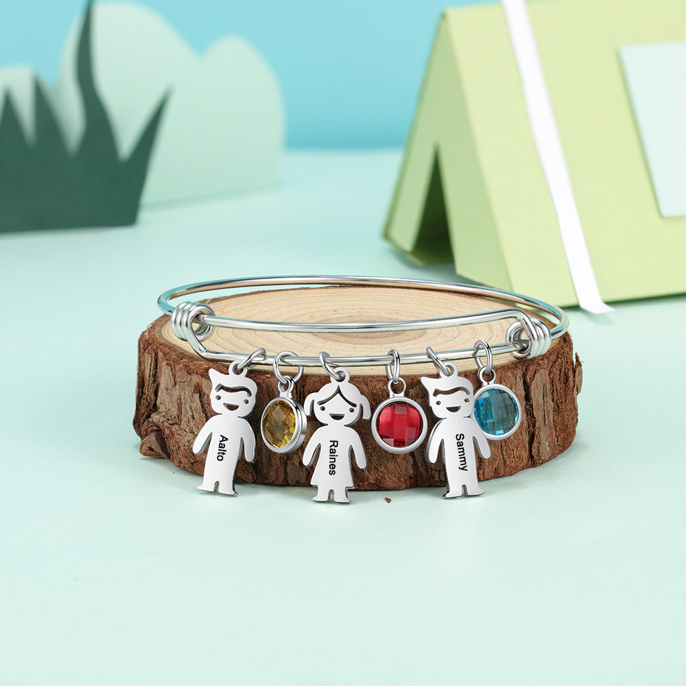 Bracelet Personnalisé pour Enfant avec 3 Noms et Pierres de Naissance | Cadeau Unique