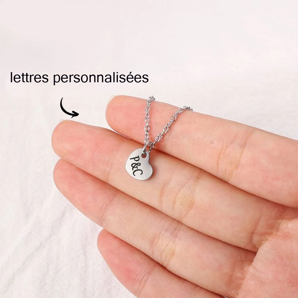 Collier et Porte-Clés Combinaison 2 lettres personnalisé avec texte pour couple