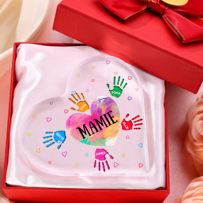 À ma Maman/Mamie - Plaque Acrylique Mains et Enfants en Forme de Cœur 6 Prénoms Personnalisés