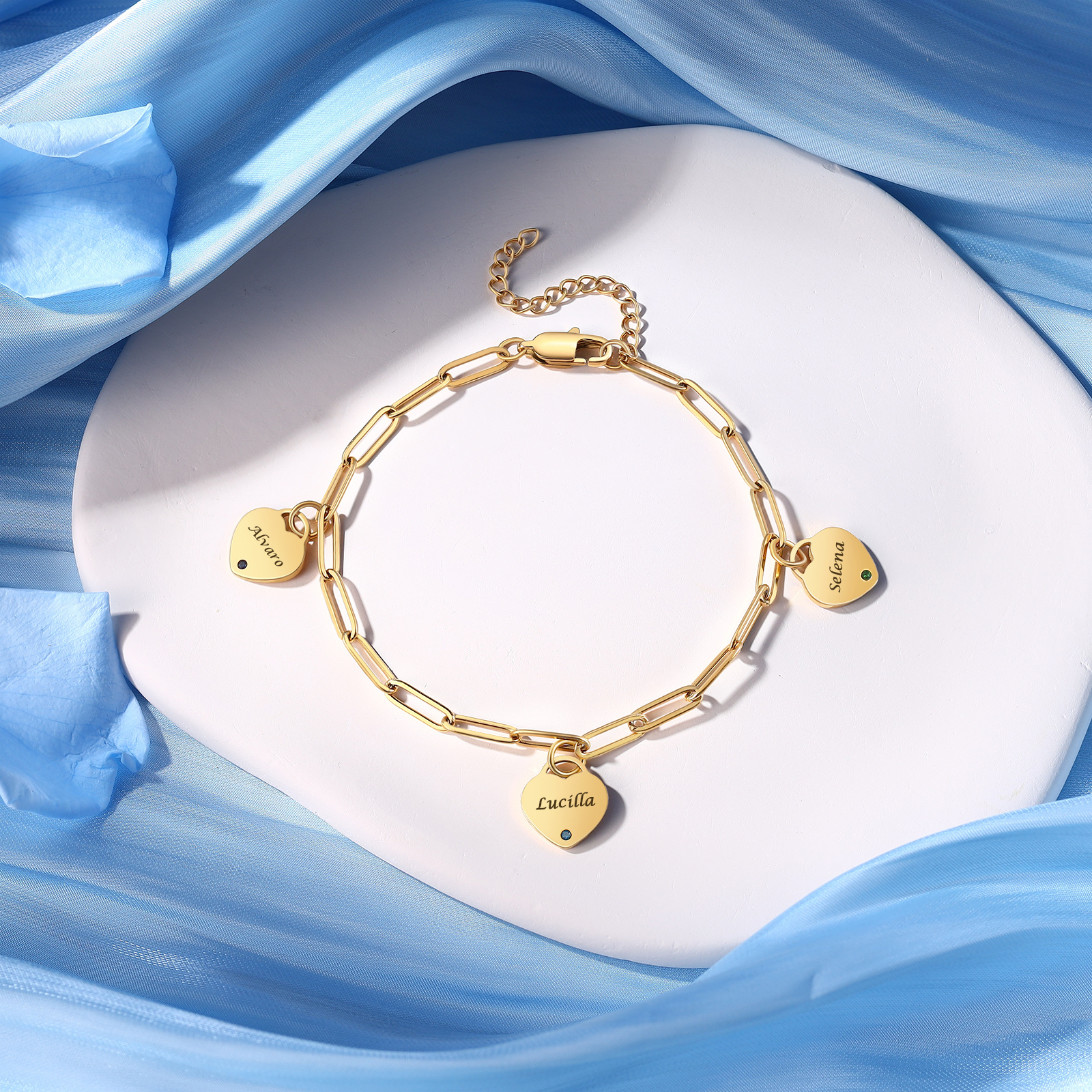 Bracelet de Cheville personnalisée avec Pendentif Cœur et Pierre de Naissance