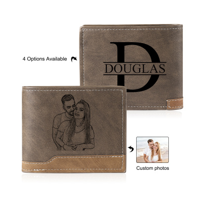 Portefeuille Homme Bicolore Personnalisé en cuir PU, à deux volets, personnalisé avec Photo, Calendrier, Initiales ou Prénom