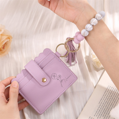 Porte-cartes Personnalisé à Fleur de Naissance avec Bracelet perlé détachable