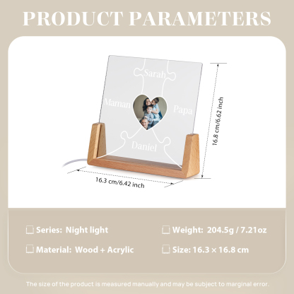 Lampe de chevet LED Puzzles 4 Prénoms Personnalisés avec Photo pour Famille