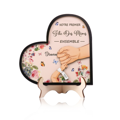 À Maman - Décoration en bois Mains 2 Prénoms et Personnalisés avec Années Ornement Famille Notre Premier Fête des Mères