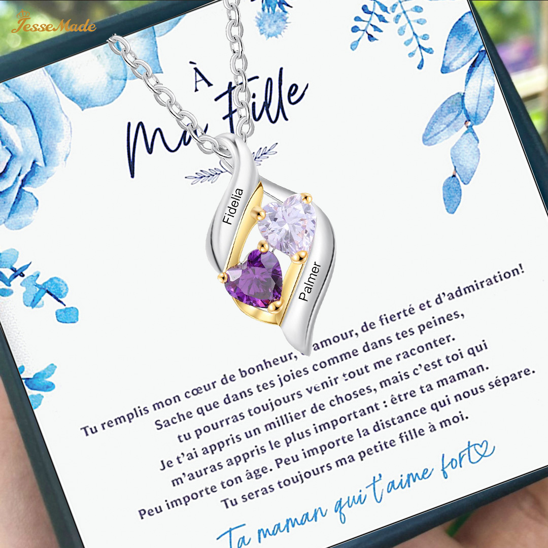 A ma fille-Collier Personnalisé 2 pierres naissance ARGENT 925