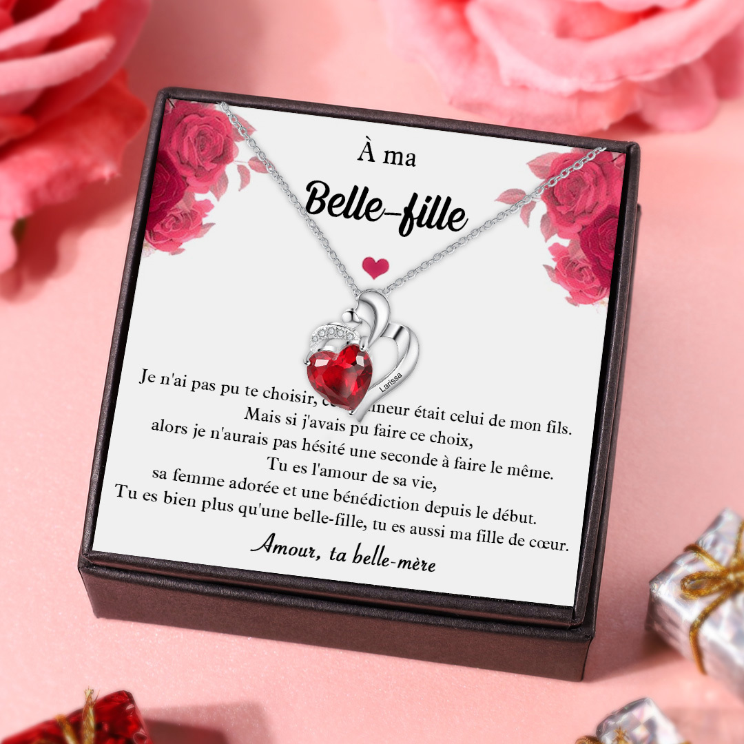À ma Belle-Fille-Collier coeur 1 Prénoms Personnalisés avec pierre de naissance