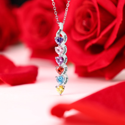 1-6 Noms Collier Cœur Personnalisé avec Pierres de naissance pour Femme