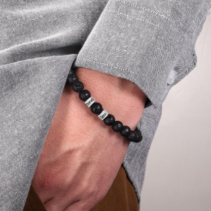 À mon Papa - Bracelet 3 Prénoms Personnalisés Pierre de lave Noir Bracelet Homme