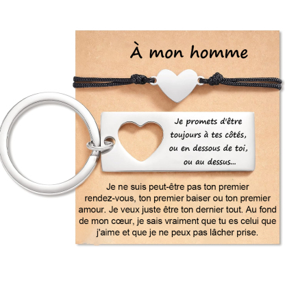 À Mon Homme - 2PCS Ensemble de Porte-clés et Bracelet Cœur-Jessemade FR
