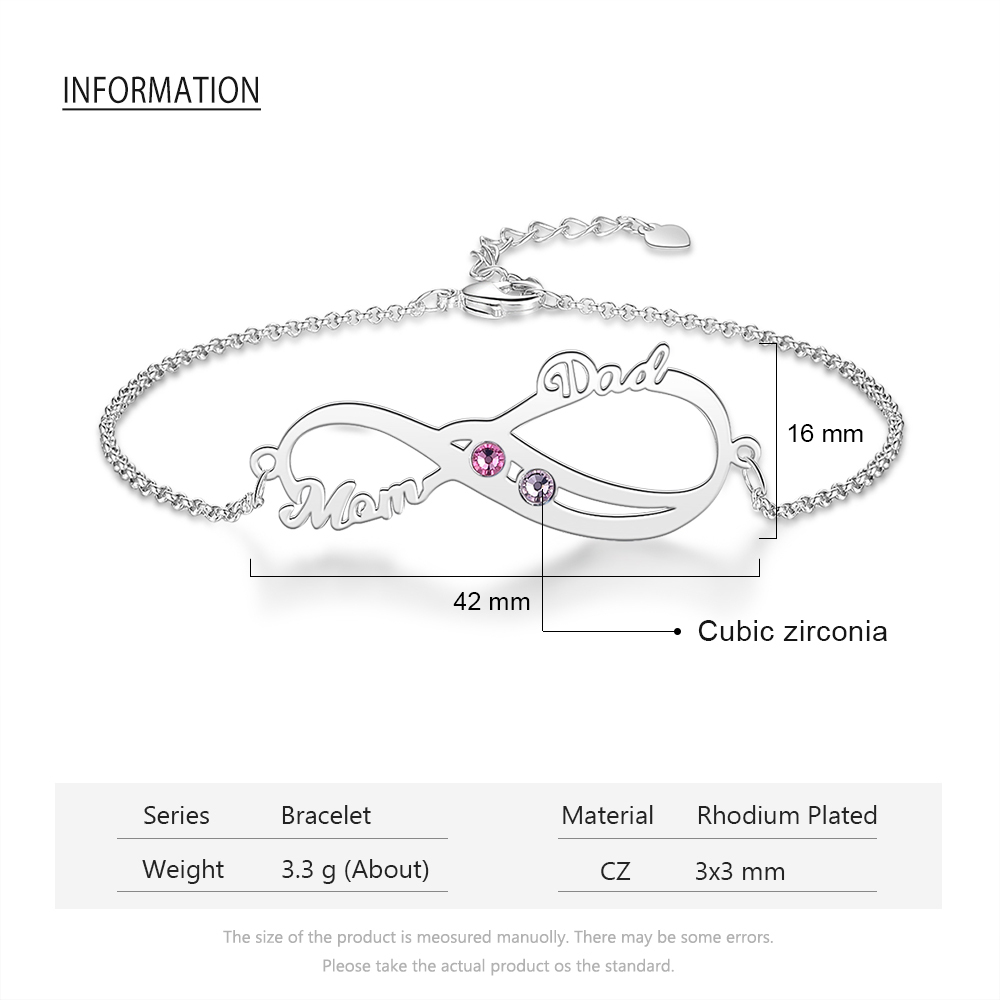Bracelet 2 Prénom en Argent Massif avec pierre de naissance