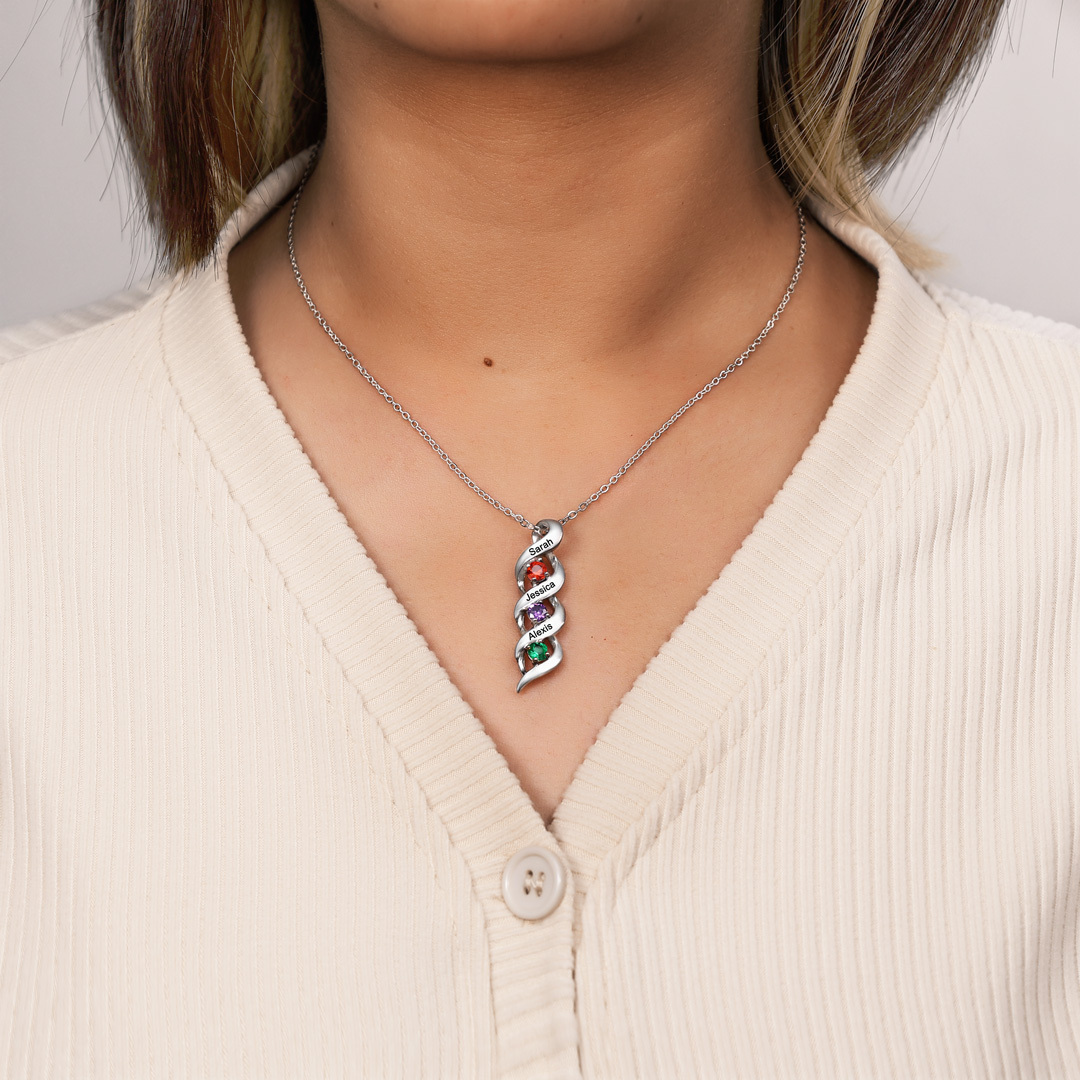 Collier Prénom Personnalisé 3 Prénoms 3 pierre de naissance | Jessemade