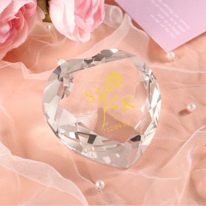 Décoration Cristal Cœur 2 Lettres Personnalisées avec Date pour Couple