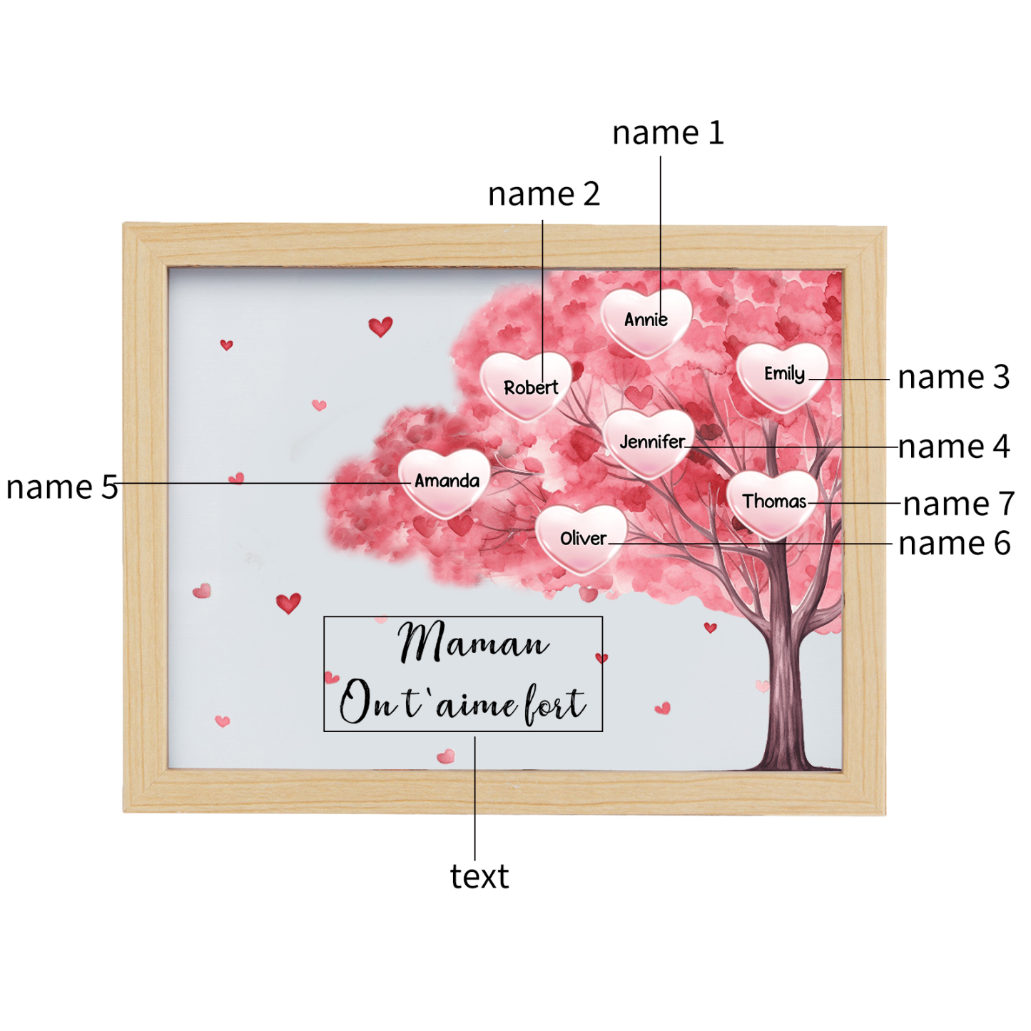 Cadre Photo LED Arbre 7 Prénoms Personnalisés avec 1 Texte Décoration Famille