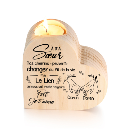 À Ma Sœur - Bougeoir en Bois 2 Prénoms Personnalisés sans bougie