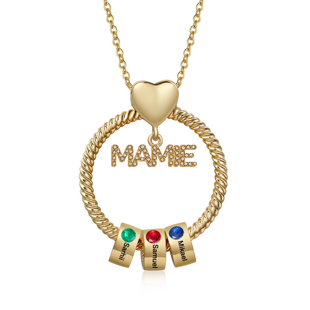 À ma Mamie - Collier Personnalisé Pendentif 3 Prénoms et Pierre de naissance Or/Argent｜Jessemade
