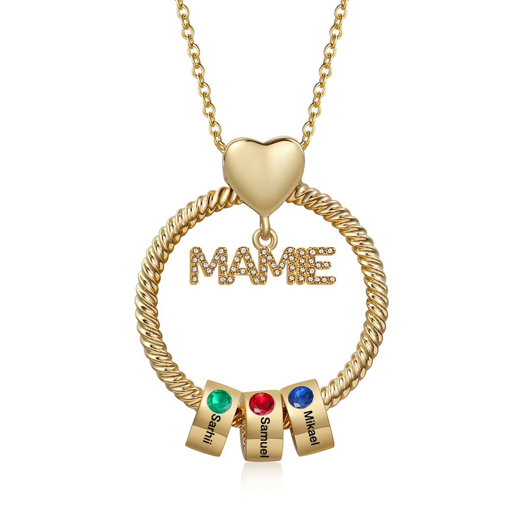 À ma Mamie - Collier Personnalisé avec 1-5 Prénoms et Pierre de naissance Collier Pendentif Or/Argent｜Jessemade