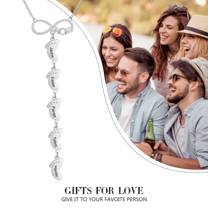 Collier Pieds Bébé 5 Prénoms Personnalisés Collier Infini pour Maman