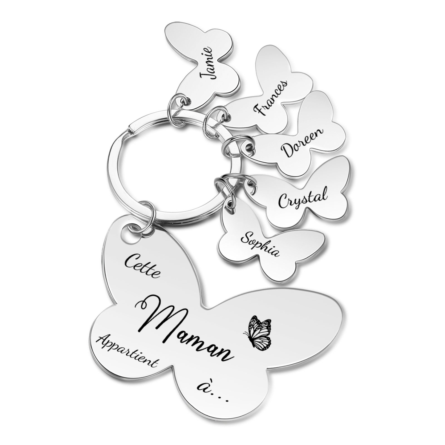 À Maman/Mamie - Porte-Clés Papillon 5 Prénoms Personnalisés avec Texte
