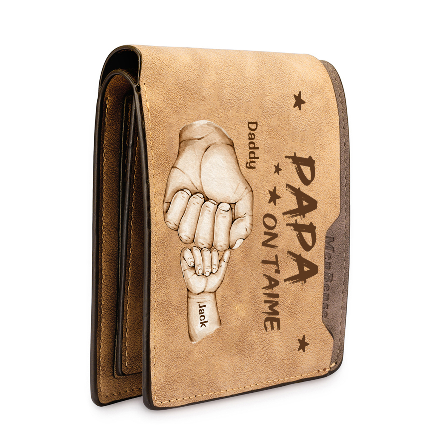 À mon Papa-Portefeuille Poings 2 Prénoms Personnalisés Classique Homme