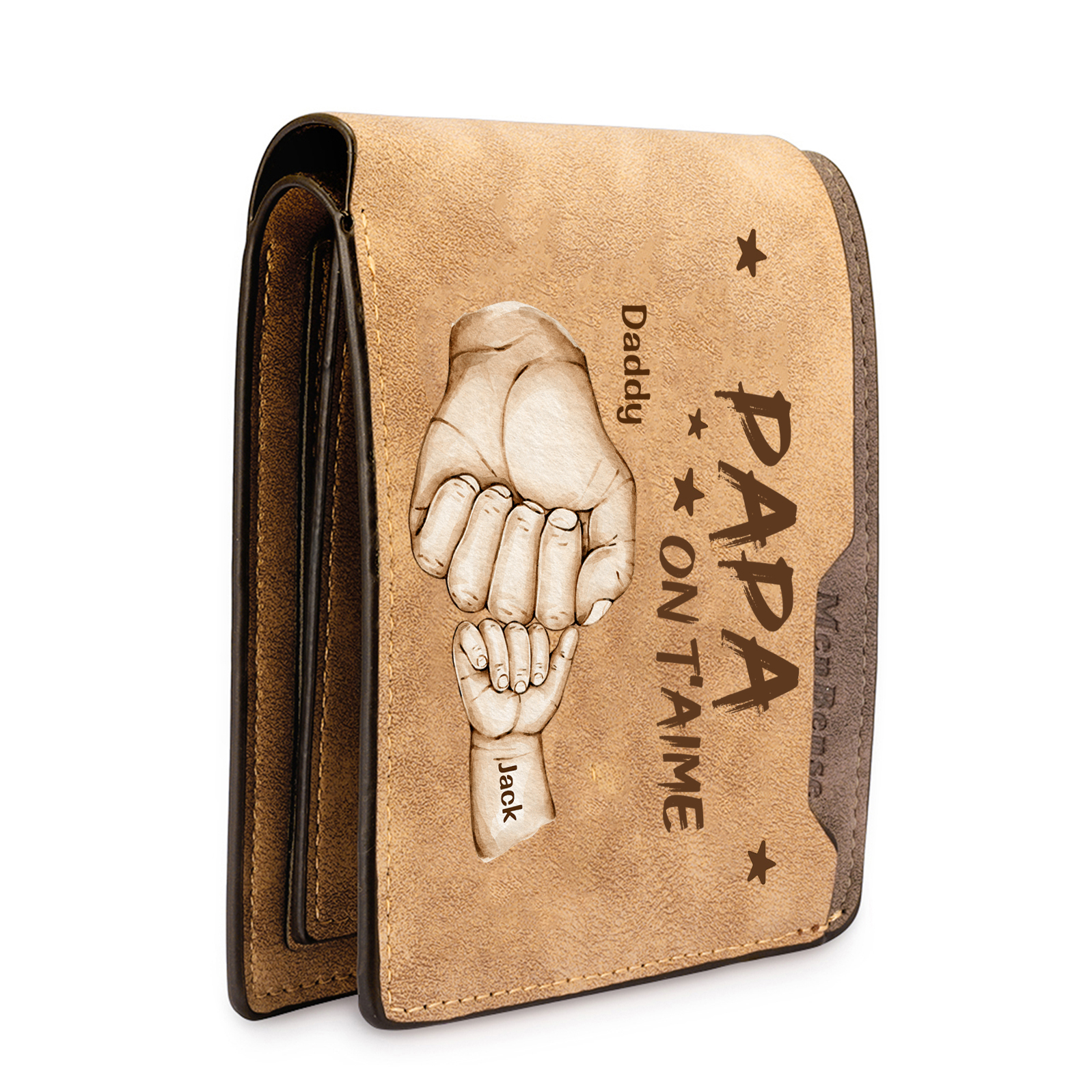 À mon Papa-Portefeuille Poings 2 Prénoms Personnalisés Classique Homme