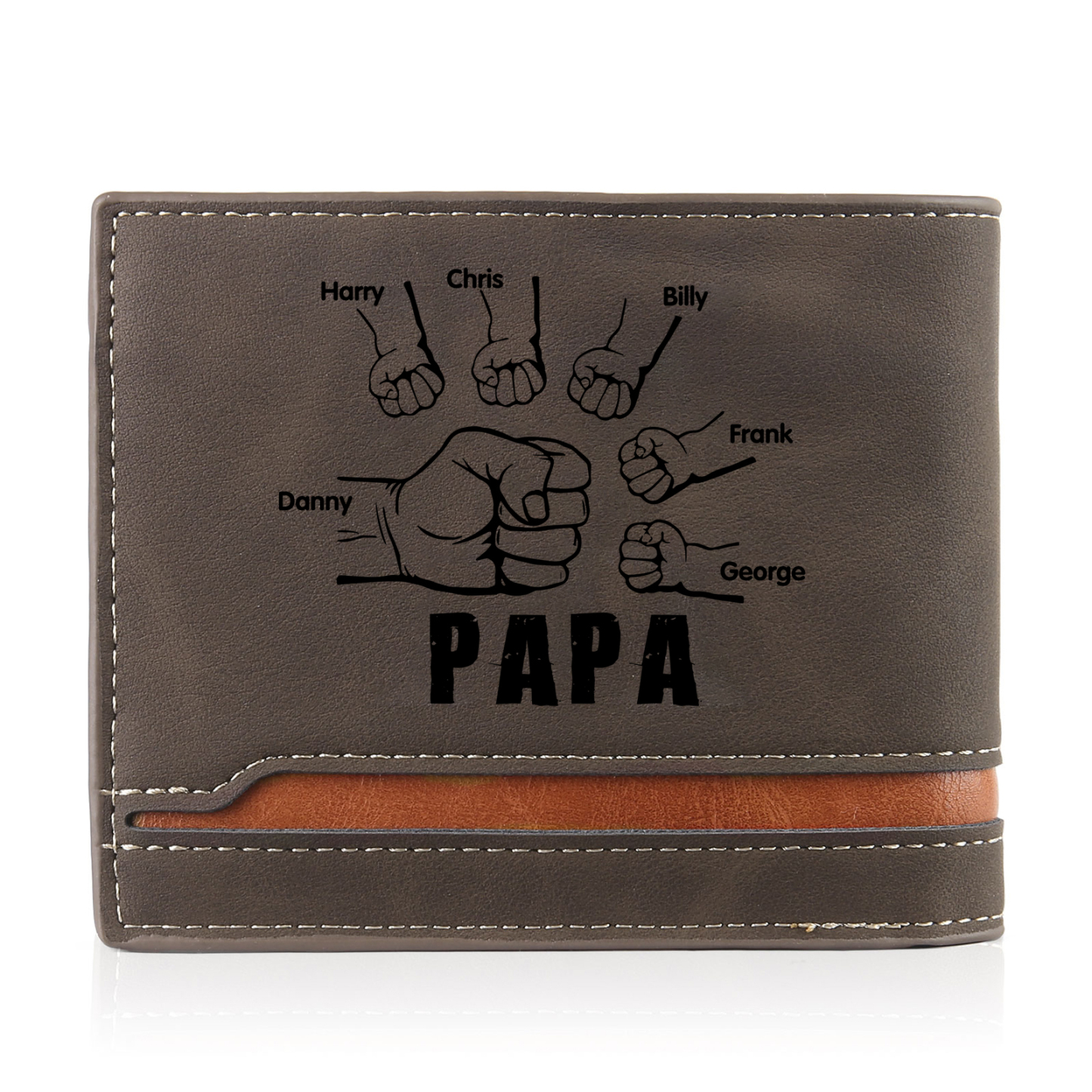 À mon Papa - Portefeuille Poings 6 Prénoms Personnalisés avec Photo Classique Homme Porte-Monnaie Carte