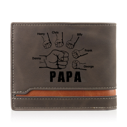 À mon Papa - Portefeuille Poings 6 Prénoms Personnalisés avec Photo Classique Homme Porte-Monnaie Carte
