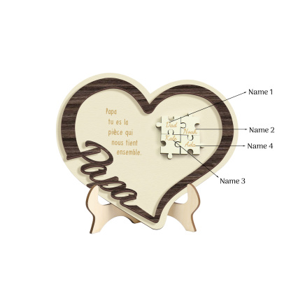 À mon Papa - Décoration en bois Cœur Puzzle 4 Prénoms Personnalisés Ornement pour Famille