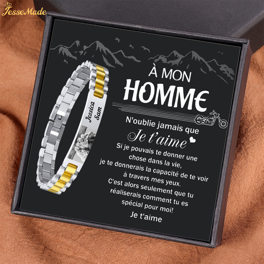 À Mon Homme-Bracelet Personnalisé 1 texte avec 1 photo en Acier inoxydable