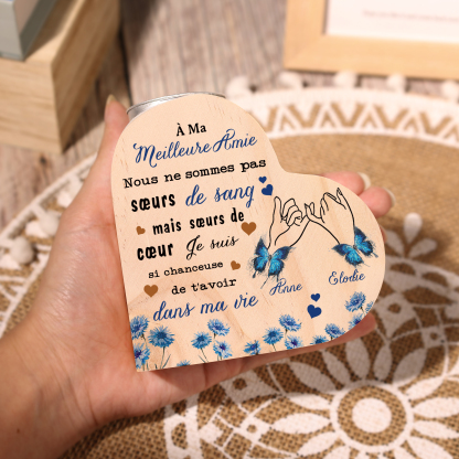 À Ma Meilleure Amie - Bougeoir en Bois 2 Prénoms Personnalisés sans bougie