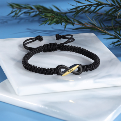 2PCS Bracelet Infini 2 Prénoms Personnalisés pour Couple cadeau Saint-Valentin