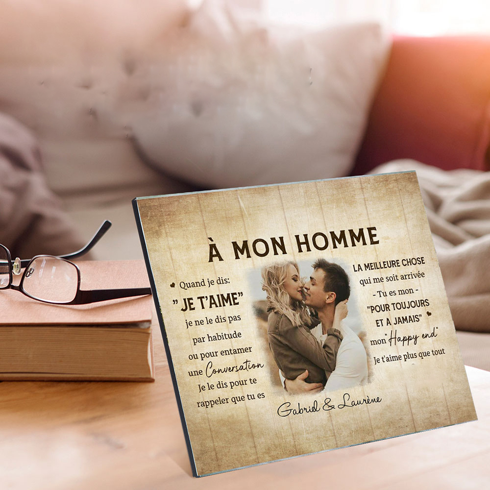 À Mon Homme - Cadre en bois de Saint-Valentin 2 Prénoms personnalisé avec photo | Jessemade