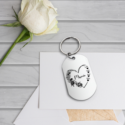 À Ma Mamie - Porte-Clés Fleur et Cœur 1-6 Noms Personnalisés