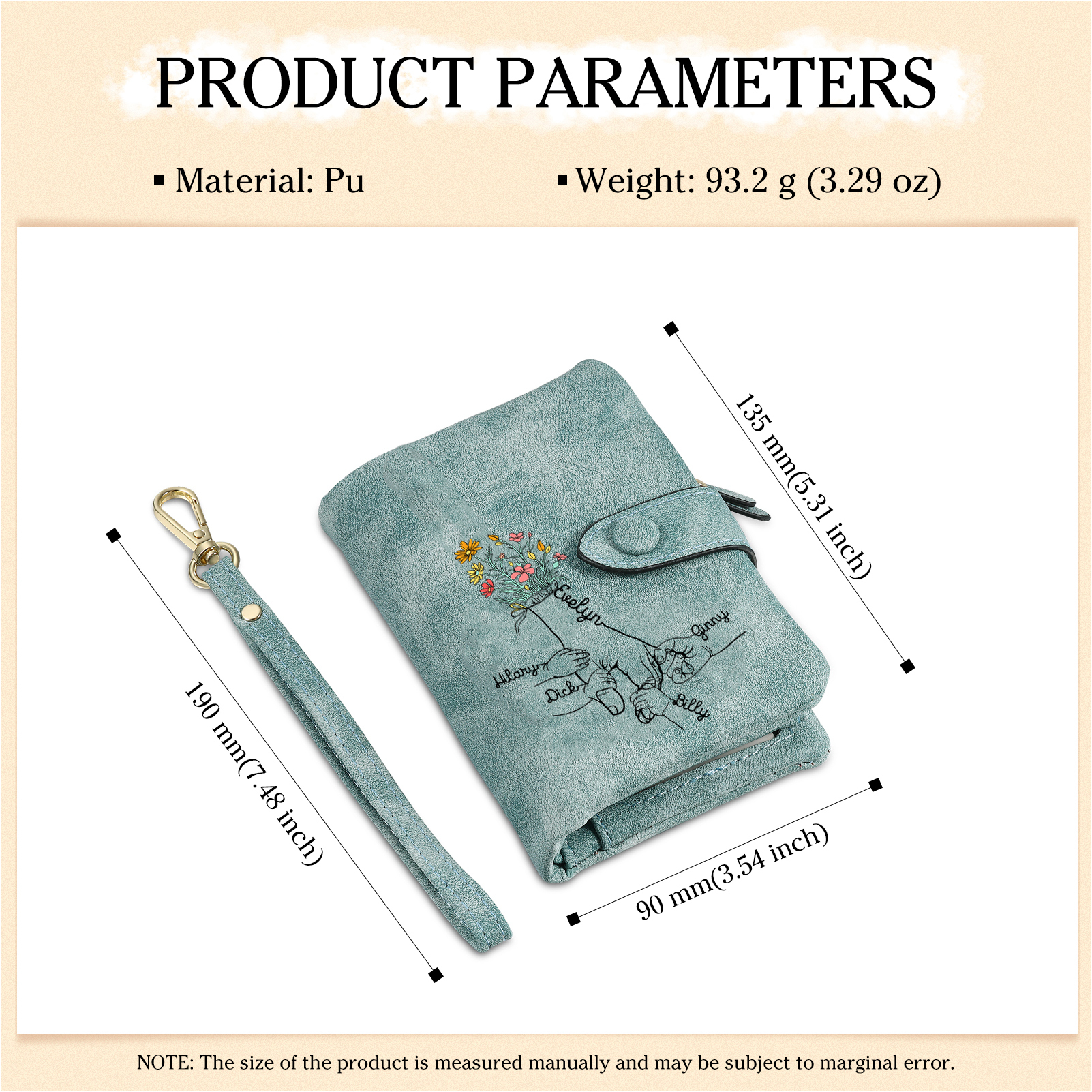 Portefeuille la main dans la main 5 Prénoms Personnalisés Porte-Monnaie Carte pour Femmes