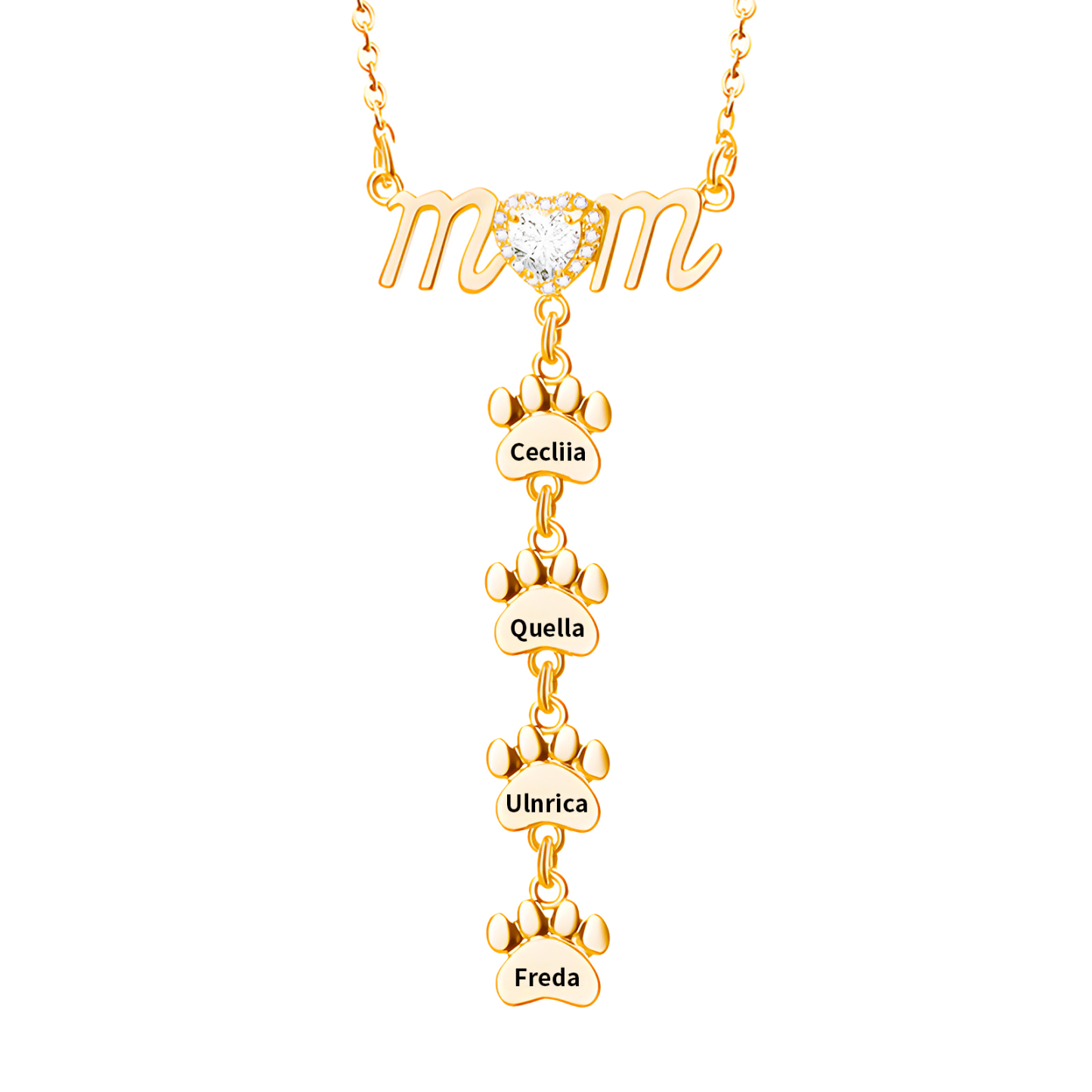 Collier Pendentif Petite Patte 4 Prénoms Personnalisés Collier pour Maman