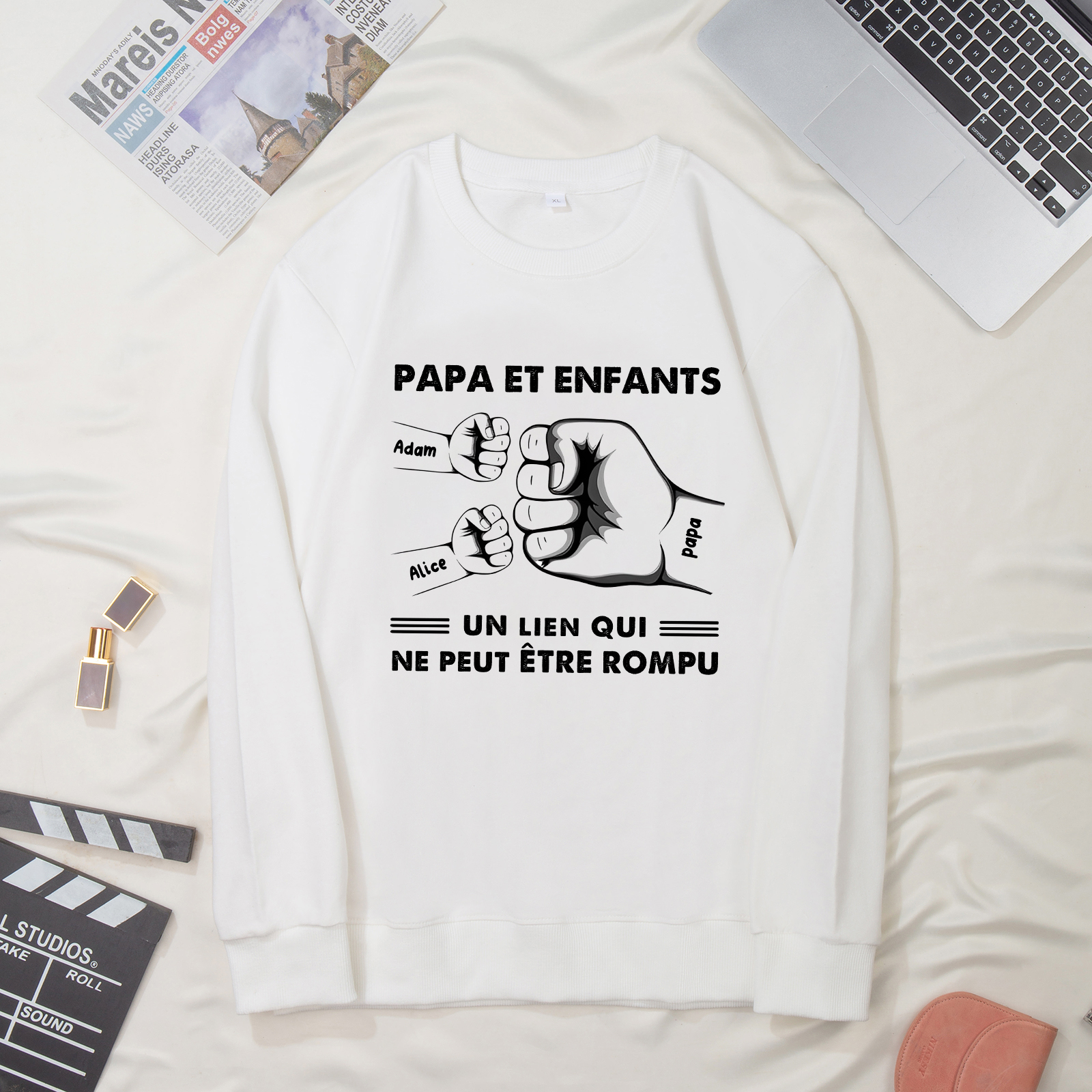 À mon Papa - Sweat-Shirt Poings 2 Prénoms Personnalisés