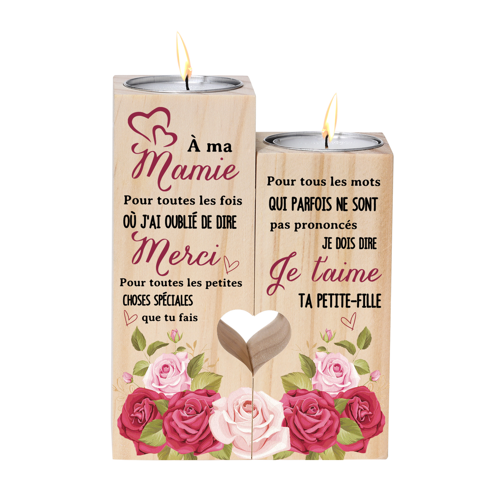 À Ma Mamie - Bougeoir en Bois sans bougie cadeau de Petite-Fille pour Mamie