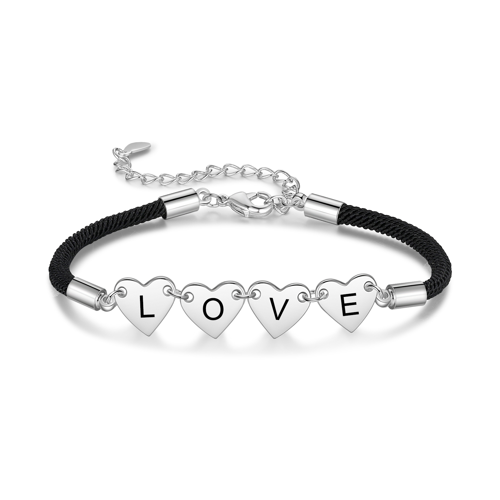 Bracelet Initiale Cœur 1-4 Lettres Personnalisés｜Jessemade