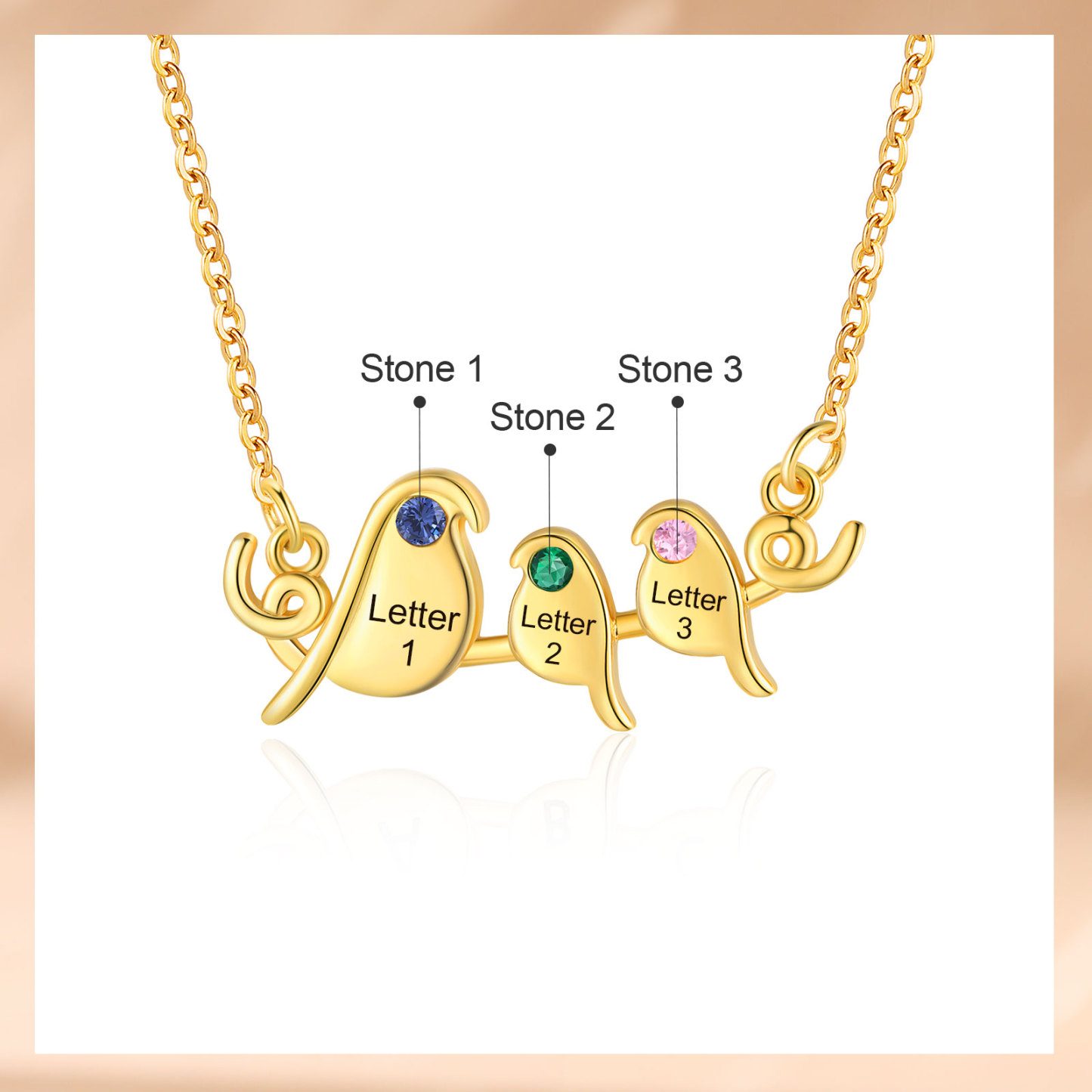 Collier Lettre Collier Petit Oiseau 3 Lettres et Pierres de Naissance Personnalisés pour Femmes|Jessemade